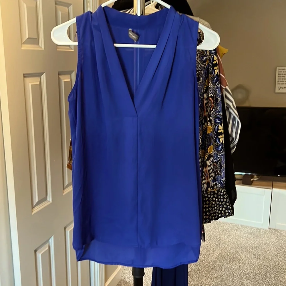 Vince Camuto Royal Blue Sheer Tank Top Blouse, Flowy, Size Small GUC - Picture 1 of 3